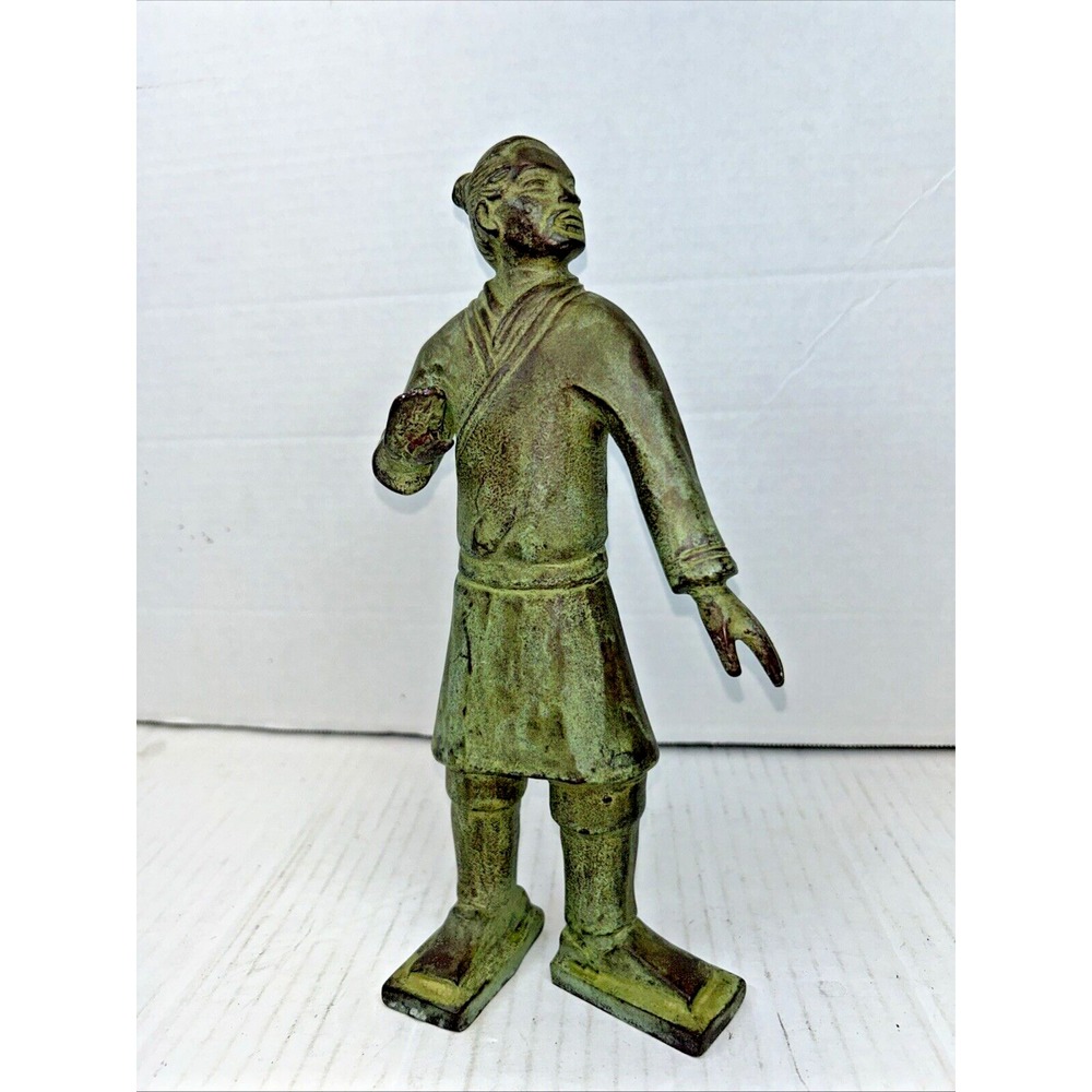 VTG Chinese Terracotta Warrior Metal 11"Asian Decor‎ Brutalist Chinoiserie